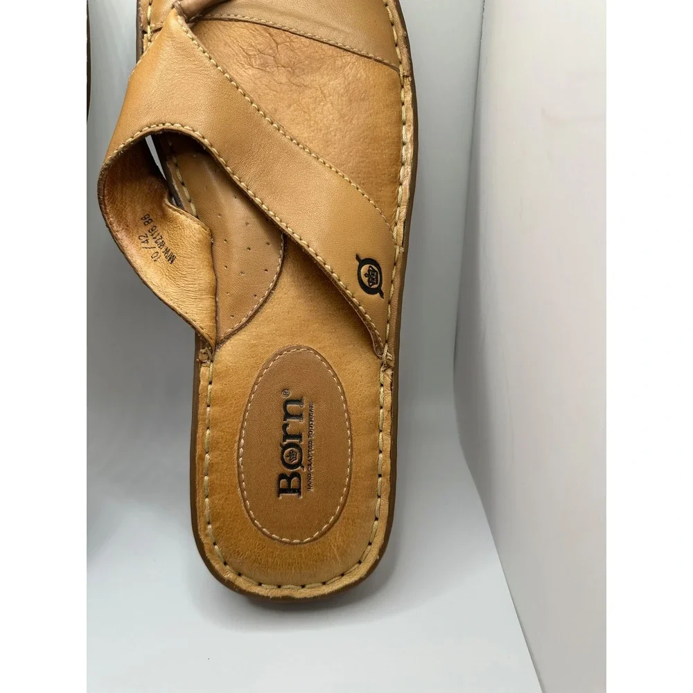 Born Tan Leather Thong Sandals Mens 10 Womens 12 W2116 B6 Hand Crafted Brown